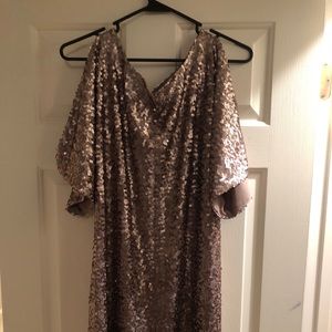 Gold sparkle dress cold shoulder